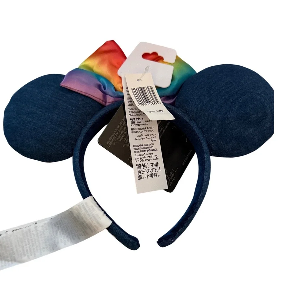 Disney Minnie Mouse Ears Headband Pride Collection Blue Rainbow Denim Bow New